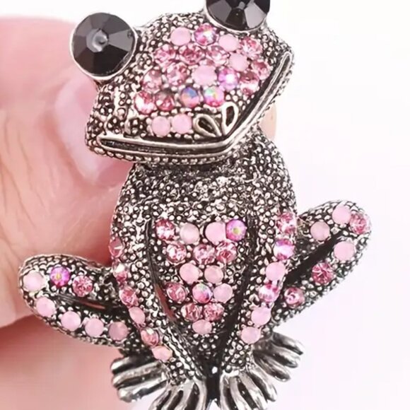 🌺 🌺 🌺Vintage Style Frog Toad Brooch, Rhinestone-Encrusted Fashion Animal Pin - Picture 5 of 5
